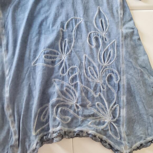 Gretty Zueger Tunic Dress Women Large Blue Lace Lagenlook Whimsy Embroidery Boho - Picture 3 of 8